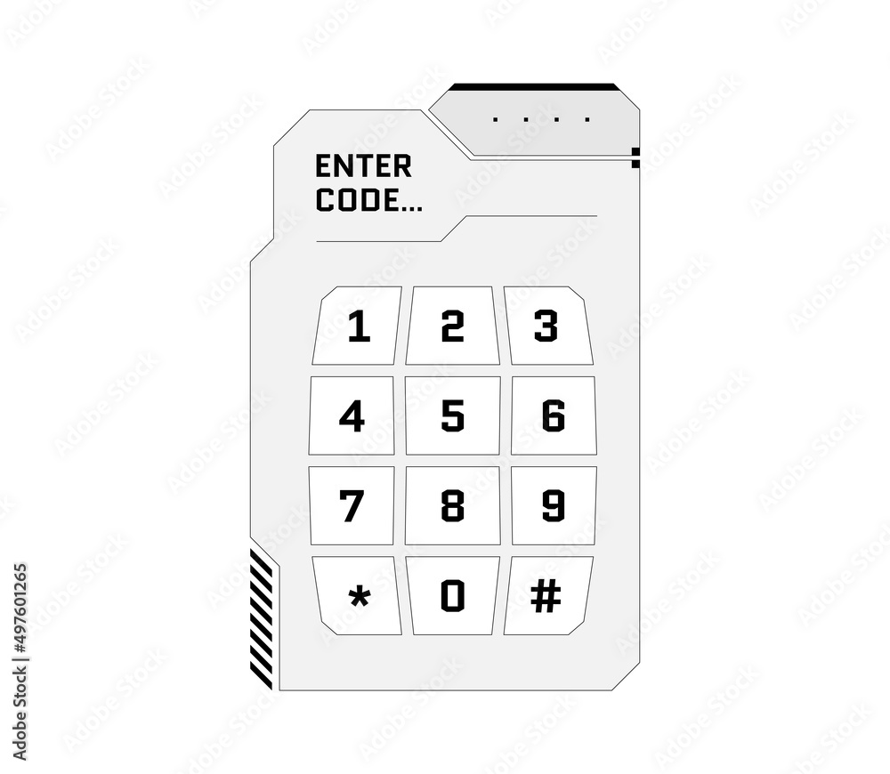 Poster hud digital futuristic user interface pin code entry panel. sci fi high tech protection black and wh