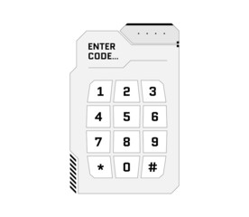 HUD digital futuristic user interface PIN code entry panel. Sci Fi high tech protection black and white screen. Gaming menu number touching dashboard. Cyber space keypad vector eps illustration - obrazy, fototapety, plakaty
