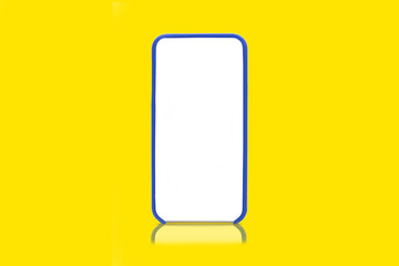 Minimalistic modern smartphone layout for presentations, application display, information graphics, etc. Vector EPS.Made on a yellow background with a blue cover