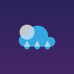 flat vector illustration, sticker icon of moon behind the rain cloud for website or weather app	
