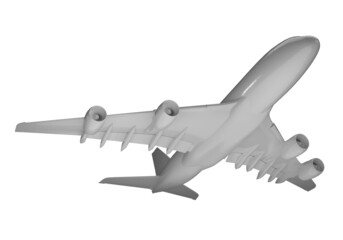 Fototapeta na wymiar Isolated 3D illustration, Bottom View of White Mockup of Airplane on White Background. Aircraft with White Polish. 