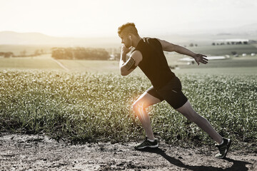 Injuries are part of the package. Full length shot of a young man running with an injury highlighted by cgi.