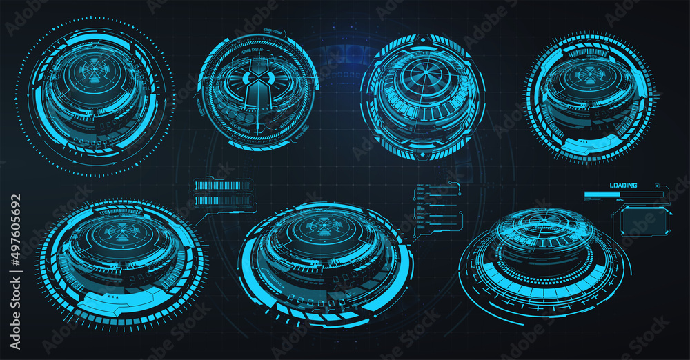 Poster hud futuristic white element. set circle abstract digital technology ui futuristic. circle geometric