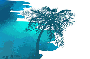 Fototapeta na wymiar Silhouette of palm trees on the island. Vector illustration
