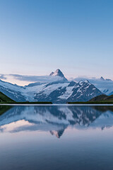 Obraz na płótnie Canvas mighty Schreckhorn at sunrise seen from Bachalpsee near Grindelwald
