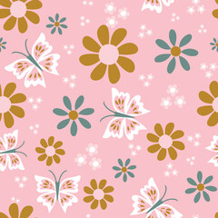 butterfly floral seamless vector pattern