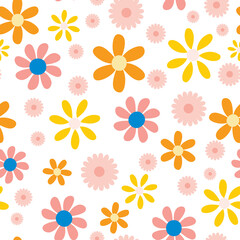 cute multi-color flower seamless vector pattern
