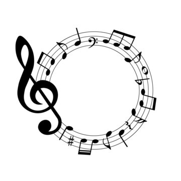 Music notes background, round musical frame, vector illustration.
