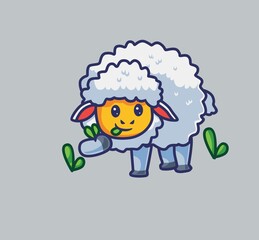 cute sheep eating a grass alone. isolated cartoon animal nature illustration. Flat Style suitable for Sticker Icon Design Premium Logo vector. Mascot Character
