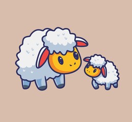 cute sheep family mom and her kid. isolated cartoon animal nature illustration. Flat Style suitable for Sticker Icon Design Premium Logo vector. Mascot Character
