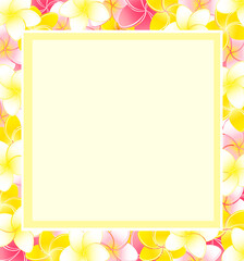 プルメリアの花飾りと黄色のコピースペースのイラスト
