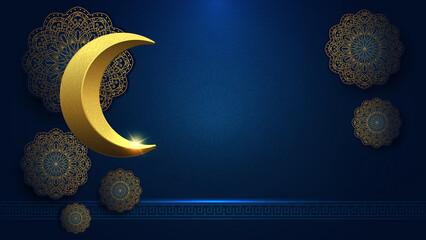 Elegant islamic background with mandala arabesque and crescent moon