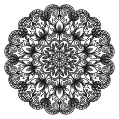 Circular ornament in the form of a mandala. Monochrome oriental pattern. Round arabesque. Coloring page. Decorative pattern for mehndi, tattoo, logo. Vector illustration.