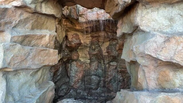 A man made waterfall on the cruise ship.
