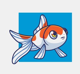 cute gold fish young white. isolated cartoon animal illustration. Flat Style Sticker Icon Design Premium Logo vector. Mascot Character