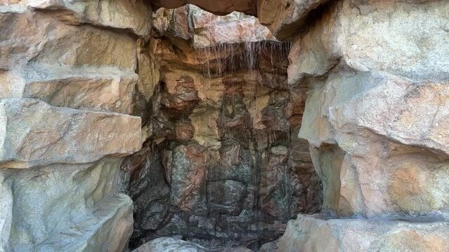 A man made waterfall on the cruise ship.