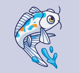 cute koi fish jumping. isolated cartoon animal illustration. Flat Style Sticker Icon Design Premium Logo vector. Mascot Character