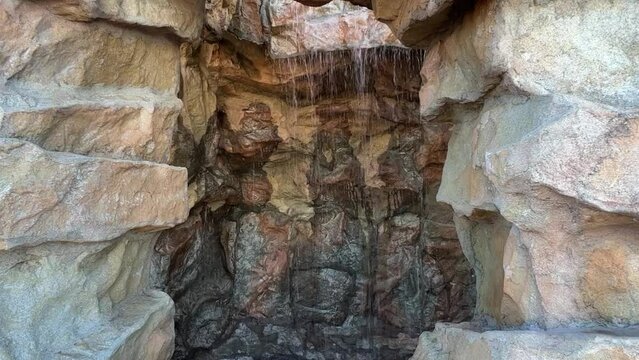 A man made waterfall on the cruise ship.