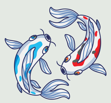 cute koi fish from top. isolated cartoon animal illustration. Flat Style Sticker Icon Design Premium Logo vector. Mascot Character