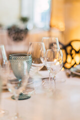 Closeup of a wedding table setting with a beautiful combination