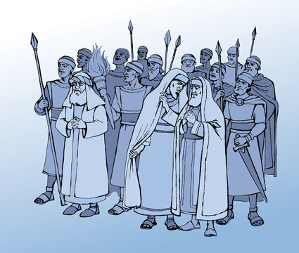 Old Pharisee Priest With Army. Vector Drawing