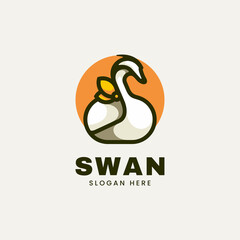Vector Logo Illustration Swan Simple Mascot Style.