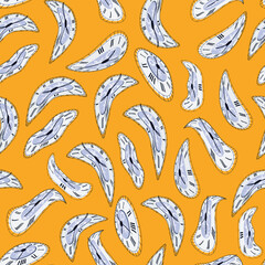 Distorted clock. The symbol of the passing time. Seamless pattern for fabric.