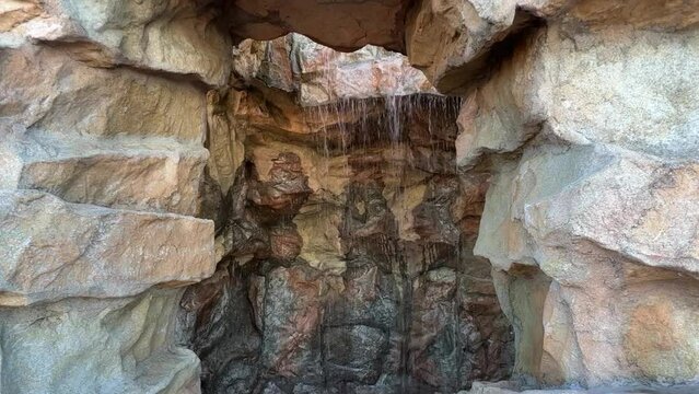 A man made waterfall on the cruise ship.
