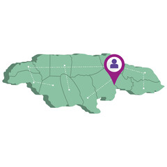Isolated 3d render map of Jamaica with a map pin Vector