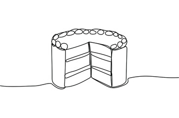 Continuous one line drawing of cut cake. Concept for cafe, bakery, restaurant. Modern style vector illustration.