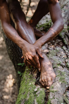 Portrait of expressive male dancer in nature 