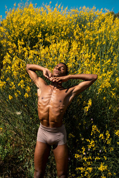 Portrait of male Dancer moving in nature 