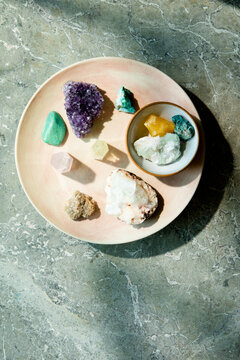Amethyst crystal stone and quartz crystals