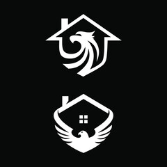 combination of illustration logo between falcon and house