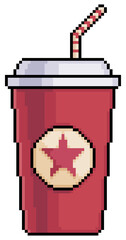 Pixel art soda cup vector icon for 8bit game on white background
