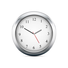 Realistic Silver Clock Vector Illustration Design. Grey wall clock on white background