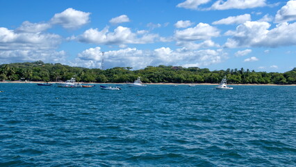 Boats moored in the bay in front of Tamarindo, Guanacaste, Costa Rica