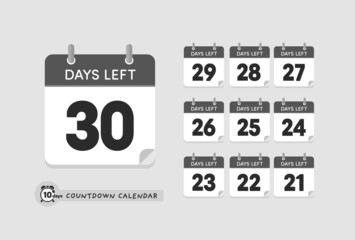 カウントダウンの日めくりカレンダーのセット 英語版・"30-21DAYS LEFT" あと30〜21日
