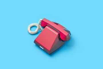 Old stylish red telephone without buttons
