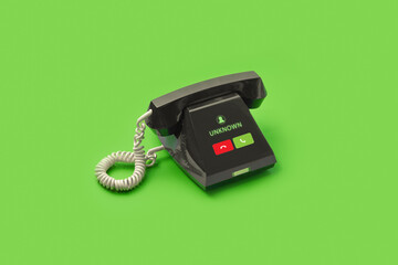 Black vintage telephone with unknown incoming call