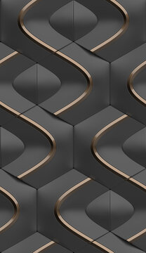 Fototapeta Black and chrome metal geometric seamless pattern.