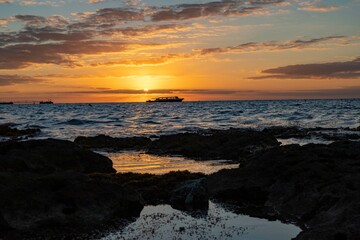 Cruise ship at sunset