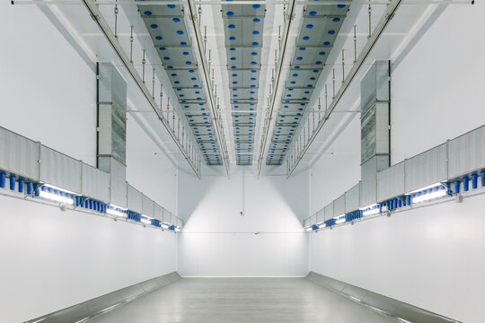 Interior of modern refrigerated storage room