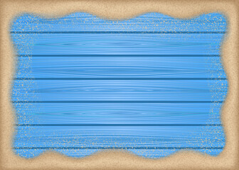 Fototapeta na wymiar Summer frame with sand on wooden background