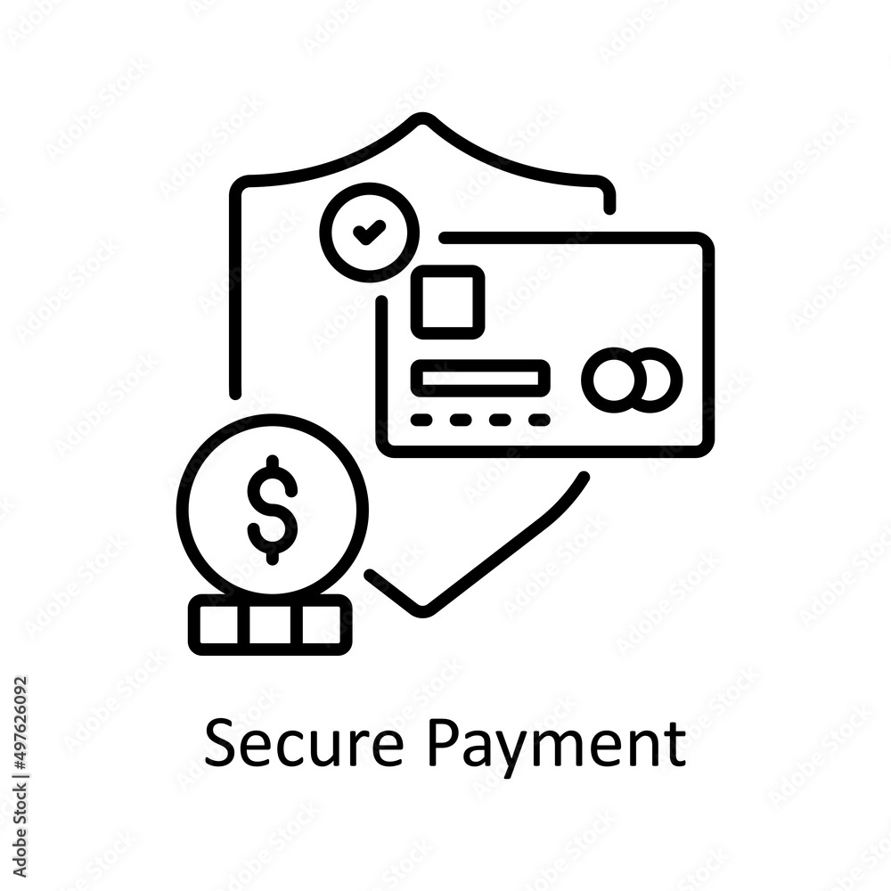 Poster secure payment vector outline icon for web isolated on white background eps 10 file
