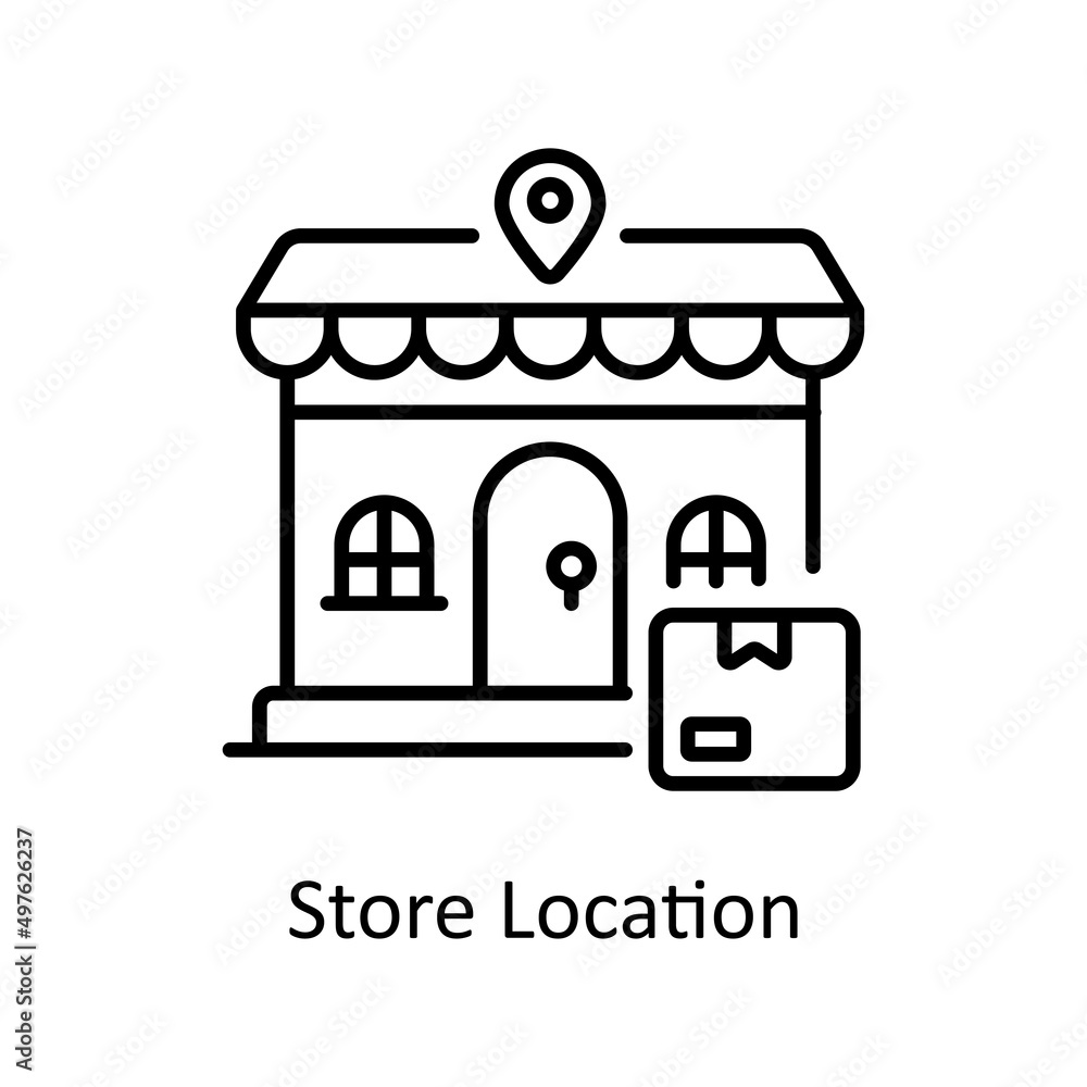 Poster store location vector outline icon for web isolated on white background eps 10 file