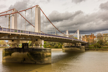 Chelsea bridge, connecting Chelsea and Battersea over river Thames.