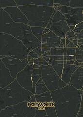 Poster Fort Worth - Texas map. Road map. Illustration of Fort Worth - Texas streets. Transportation network. Printable poster format.