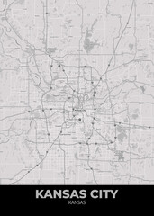Fototapeta na wymiar Poster Kansas City - Kansas map. Road map. Illustration of Kansas City - Kansas streets. Transportation network. Printable poster format.