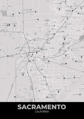 Poster Sacramento - California map. Road map. Illustration of Sacramento - California streets. Transportation network. Printable poster format.